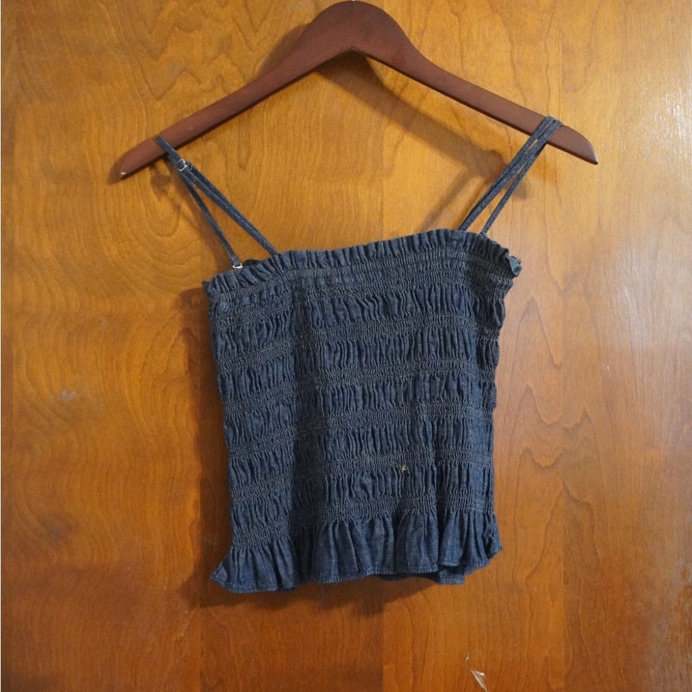 Madewell Charcoal Smocked Ruffle Hem Cami